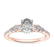 Petite Marquise and Round Diamond Engagement Ring in 14k Rose Gold